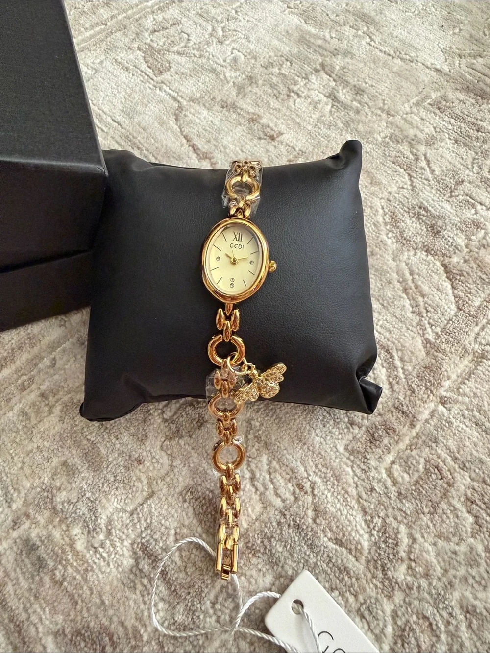 GEDI Women’s Gold Tone Charm Bracelet Watch Bee Crystal NWT
